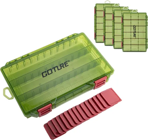 Miniatura 15 de Goture Organizador de caja de aparejos de pesca, caja organizadora de pesca transparente con regla de medición, divisores ajustables, pestillos C