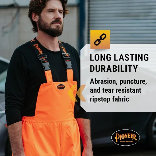 Miniatura 4 de Pioneer Hi Vis Ripstop - Pantalones con peto impermeables para hombre, pantalones reflectantes de seguridad para lluvia