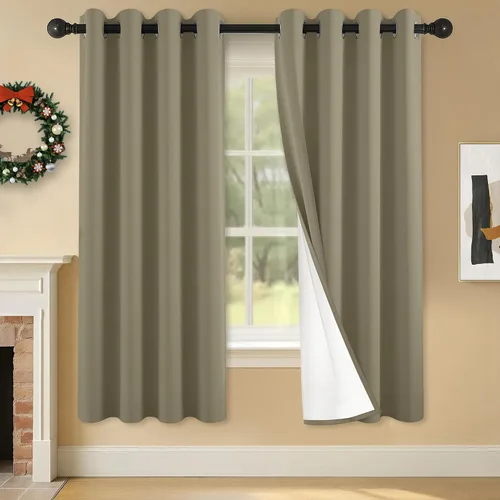 Miniatura 65 de 2 paneles de cortinas 100% opacas, cortinas ligeras con aislamiento térmico con ojales para dormitorio, sala de estar, tratamiento de ventana