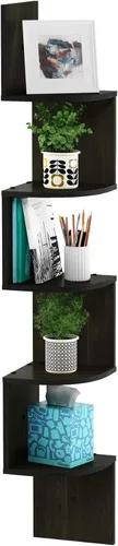 Miniatura 8 de Furinno Rossi - Estantería de esquina de montaje en pared flotante, radial de 5 niveles, color café expreso