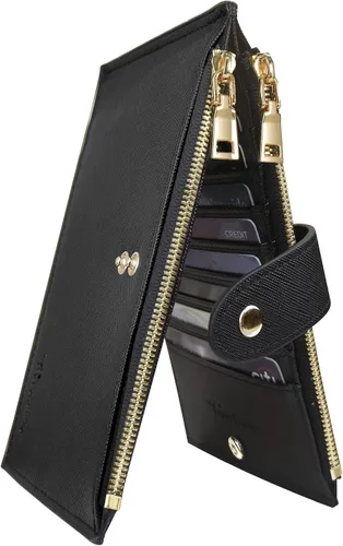 Miniatura 2 de Travelambo Billetera para mujer con bloqueo RFID plegable para múltiples tarjetas con bolsillo con cremallera, Negro -, Minimalista