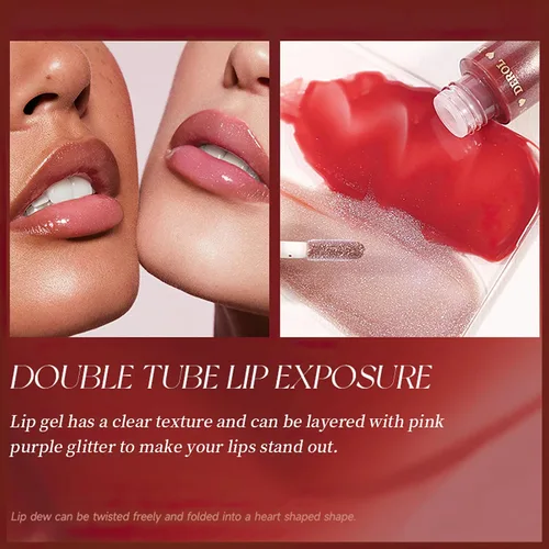 MIELIKKI Brillo labial 2 en 1 de doble punta, lápiz labial líquido brillante brillante, aceite de labios hidratante, acabado húmedo, alto brillo,