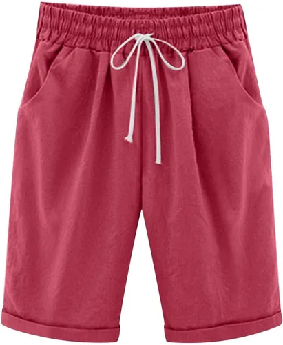 Miniatura 25 de Pantalones cortos sólidos con control de barriga, casuales, con cordón, cómodos, para mujer, pantalones cortos ligeros de verano para correr 2023