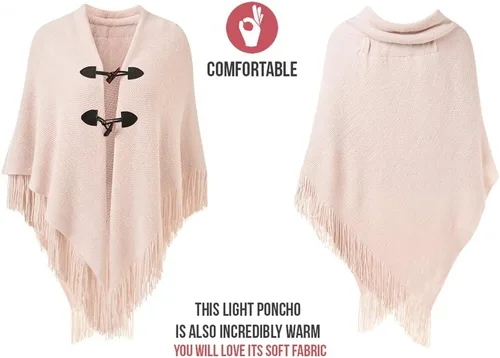 Miniatura 3 de Ferand Poncho de ajuste holgado para mujer con elegantes botones de cuerno, cuello en V y dobladillo en V