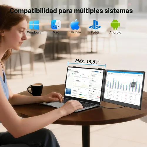Miniatura 2 de APILDELLA Extensor de pantalla dual para portátil de 14 pulgadas, monitor extendido para laptop FHD de 1080P con altavoz, segundo monitor Plug-Play