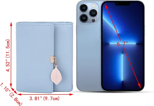 Miniatura 141 de UTO - Cartera pequeña RFID de piel sintética con dije de hoja, cierre de cremallera y tarjetero.