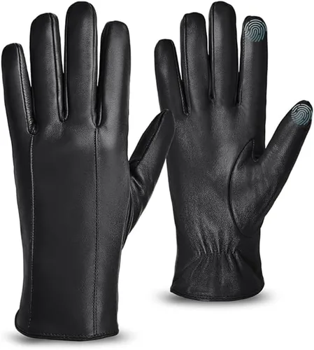Miniatura 6 de MGGMOKAY Guantes de cuero para hombre, guantes de invierno de piel de oveja con forro