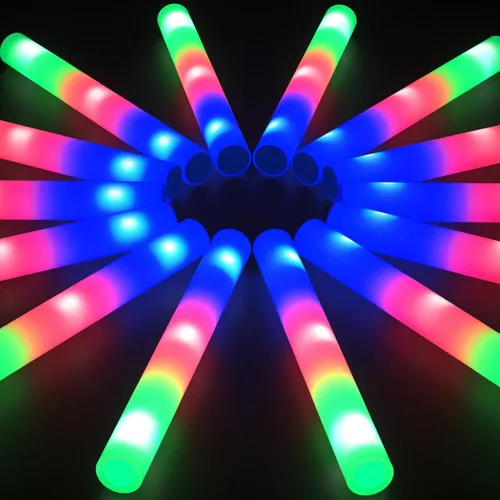 Paquete de 50 varillas de espuma brillantes a granel, palos de espuma LED grandes de 16 pulgadas de largo con 3 efectos intermitentes, suministros