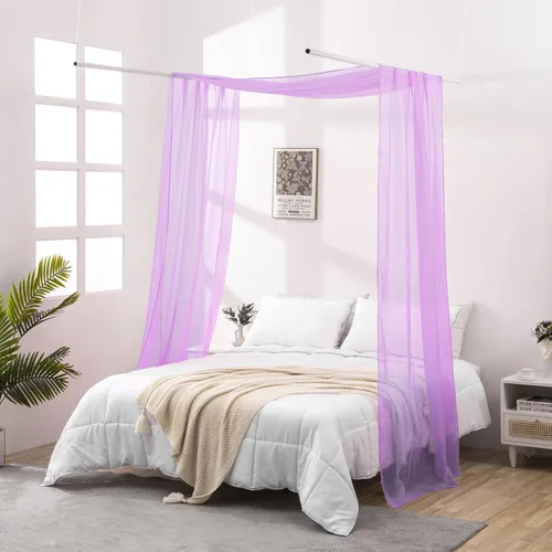Miniatura 6 de Cortinas de Dosel para Cama de 144 Pulgadas de Largo, Cortinas de Dosel Transparentes Beige para Cama, Dosel de Cama para Niños y Adultos, Cortinas
