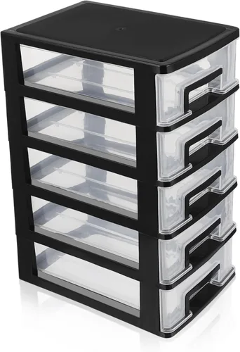Tofficu Gabinete de almacenamiento de plástico con 5 cajones, organizador transparente con cajones transparentes, unidad de almacenamiento de
