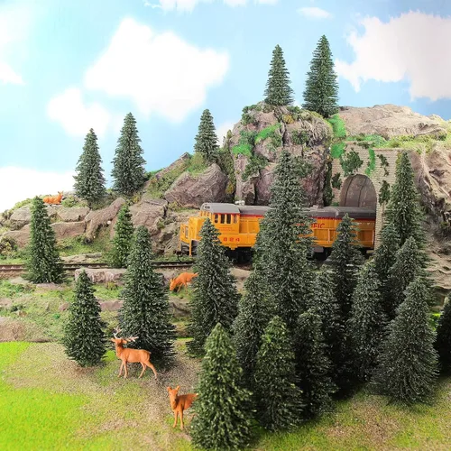 Miniatura 4 de S0804T - 20 árboles de cedro modelo de pino verde oscuro de 2.05-4.96 pulgadas (2.047-4.961 in) y 4 alces ciervos alces para modelo de ferrocarril
