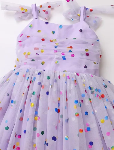 Miniatura 48 de IMEKIS Vestido de princesa de cumpleaños para niña pequeña, confeti brillante, bohemio, arco iris, pastel, sesión de fotos, traje para 1-6T