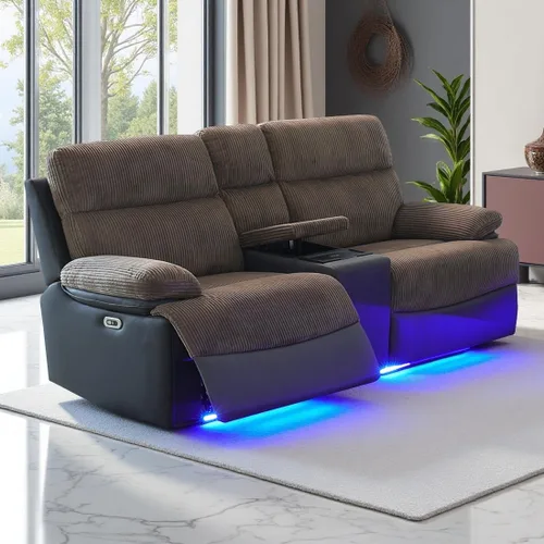 Miniatura 37 de Juego de Sofá Reclinable Eléctrico, Juego de Sofá y Sillón Reclinable de Cuero Negro, Juegos de Muebles de Sala de Estar, Sofá de Dos Plazas