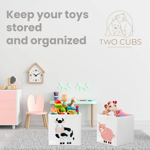 Miniatura 9 de Two Cubs Caja plegable de almacenamiento de juguetes para niños, cubo organizador de cubo de 13 x 13 pulgadas con tableros de plástico duraderos