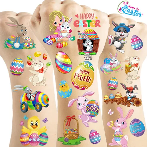 Miniatura 7 de 10 hojas de tatuajes de Pascua para niños y niñas, tatuajes temporales, accesorios de decoración de fiesta de Pascua, rellenos de bolsas