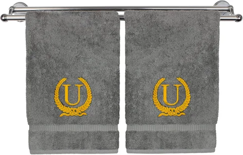 Miniatura 17 de Toalla de mano con monograma, regalo personalizado, 16 x 30 pulgadas, diseño de corona dorada bordada con letra blanca en toalla negra, extra