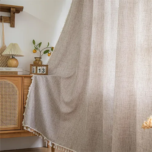 Miniatura 6 de Setaback - Cortinas bohemias de lino para sala de estar, 84 pulgadas de largo, 2 paneles con borlas, estilo campestre bohemio, bolsillo para Gris