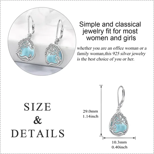 Miniatura 169 de Aretes colgantes con forma de lágrima de filigrana de piedra lunar de plata de ley 925 con cierre de palanca para mujer, regalos de joyería