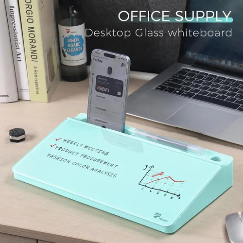 Miniatura 2 de TOWON Pizarra blanca pequeña y compacta de vidrio con almacenamiento, pizarra de borrado en seco de 12 x 7 pulgadas para escritorio, oficina