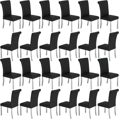 Miniatura 15 de Asday Juego de 2 sillas de comedor negras y plateadas, modernas sillas de comedor tapizadas de piel sintética con respaldo alto y patas cromadas