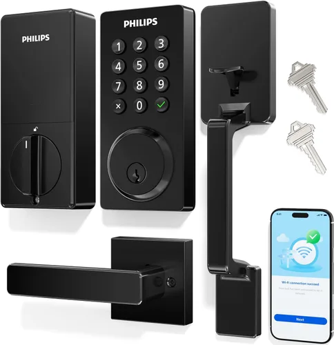 Miniatura 10 de Cerradura inteligente Wi-Fi Philips con cerrojo de puerta y manija, juego de cerradura de puerta sin llave para puerta delantera, cerradura