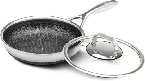LIVWELL DiamondClad - Sartén híbrida de 8 pulgadas, regalo de cocina, juego de utensilios de cocina antiadherentes de acero inoxidable con tapas de