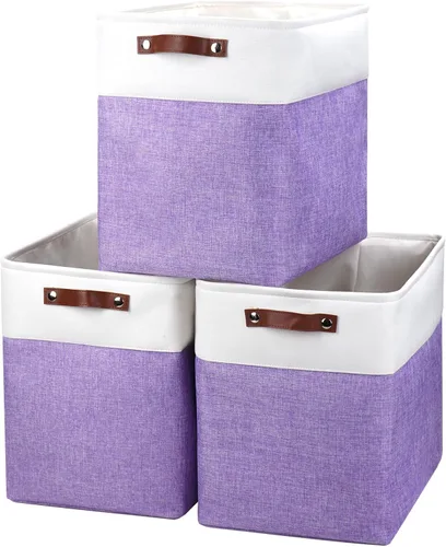 Miniatura 29 de Bagnizer 13x13 Cajas de almacenamiento cúbicas, caja de almacenamiento plegable de tela, paquete de 4 cestas de armario con asas para organizar
