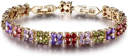 Miniatura 16 de GULICX - Pulsera de tenis con cristales de Swarovski y cristales redondos chapados en oro