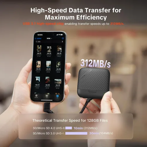 Miniatura 3 de PGYTECH CreateMate - Mini lector de tarjetas SD para Pocket 4, lector de tarjetas SD 4.0/Micro SD 2 en 1 de alta velocidad con almacenamiento