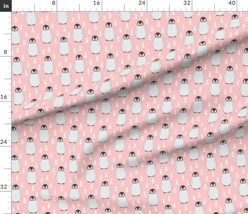 Miniatura 3 de Spoonflower Tela – Pingüinos Triángulo Árboles Suave Rosa Pingüino Navidad Gris Niña Lindo Impreso en Petal Signature Tela de Algodón por The Yard