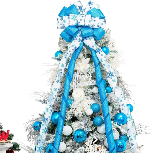 Miniatura 17 de Hismir Lazo grande de 53 x 13 pulgadas con serpentina de purpurina, lazos decorativos para árbol de Navidad, corona, puerta, festival, decoración