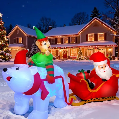 Max Fun - Decoración inflable de Navidad de 2.9 m, Papá Noel en trineo con luces LED integradas, para uso en interiores y exteriores, jardín, césped