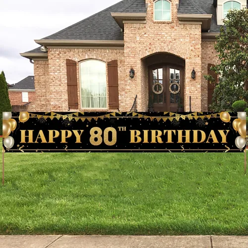 Miniatura 17 de Cartel grande de decoración de cumpleaños número 16, cartel de feliz cumpleaños número 16 negro y dorado, suministros de decoración de fiesta