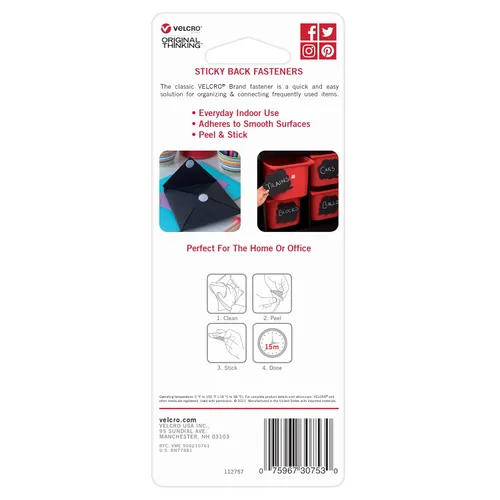 Miniatura 7 de Velcro Brand Cuadrados de montaje Paquete de 20 7/8 pulgadas Negro Sujetadores adhesivos de gancho y bucle trasero para el hogar, oficina