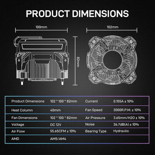 Miniatura 5 de ALSEYE W90 Enfriador de CPU, Enfriador de CPU con Visualización de Temperatura para Caja de PC de Tamaño Pequeño con Potente Ventilador