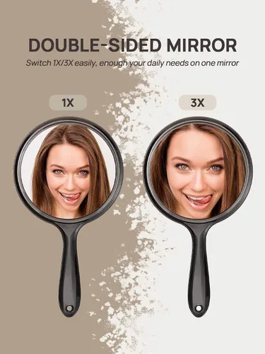 Miniatura 2 de OMIRO Espejo de mano, espejo de mano de doble cara, espejo de aumento 1X/3X con asa, paquete de 1 (negro transparente)