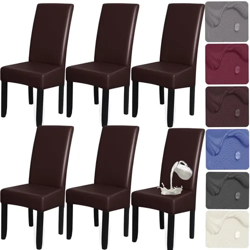 Miniatura 13 de HFCNMY Juego de 6 fundas para sillas de comedor, elásticas, impermeables, de poliuretano, color negro, fundas suaves para sillas de comedor, fundas