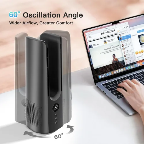 Miniatura 5 de 13 Inch Desk Fan, Portable Bladeless Fan, Small Quiet Table Fan with 60°Oscillating, 5 Speeds & 9H Timer, LED Display, Button Control, Easy to