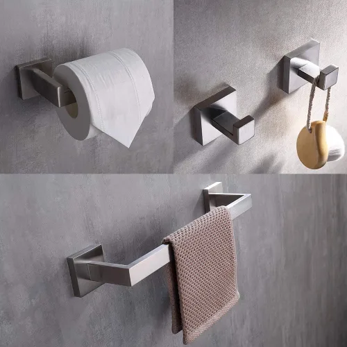 Miniatura 2 de TASTOS Juego de accesorios de baño de 3 piezas de níquel cepillado montado en la pared, juego de accesorios de baño de acero inoxidable de alta