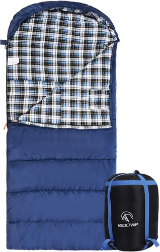 Miniatura 11 de REDCAMP Saco de dormir de franela para adultos, cómodos sacos de dormir de algodón para campamento, mochileros, senderismo, con capucha desmontable