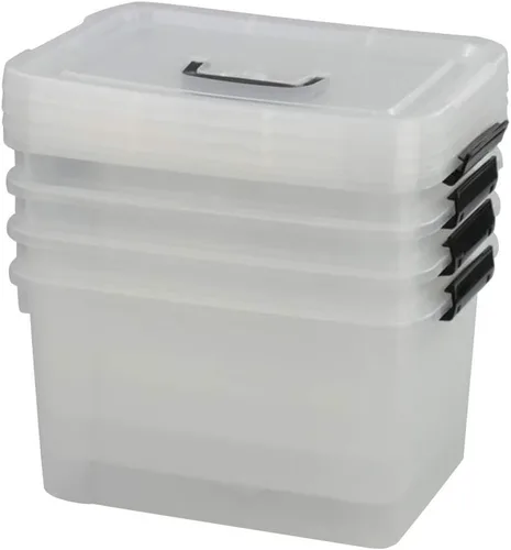 Miniatura 7 de Caja de almacenamiento de plástico de 10 L, caja de pestillo transparente con asa, juego de 4 Pestillos de bloqueo apretado, para armario, garaje