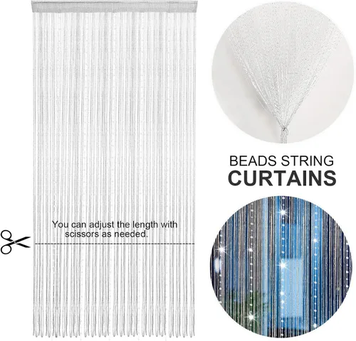Miniatura 4 de Cortinas blancas con cuentas para puertas de 36 x 77 pulgadas, cortina de cuentas con borlas de cristal para colgar en la puerta, cortinas