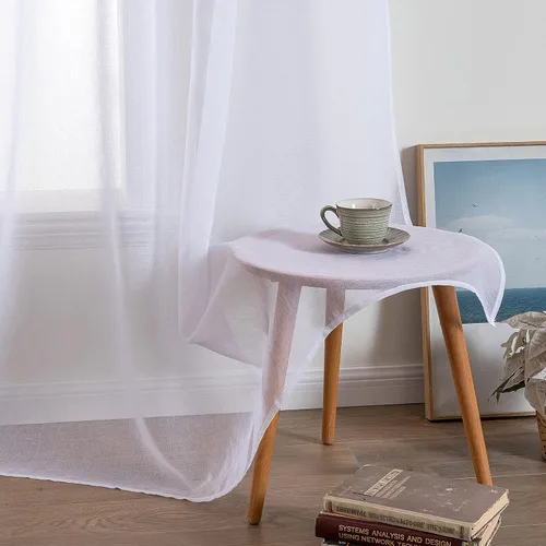 Miniatura 6 de MIULEE - Cortinas transparentes para ventana (2 paneles). Cortinas elegantes., Poliéster & Mezcla de poliéster, Blanco