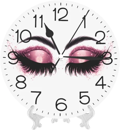 Miniatura 8 de Reloj de pared redondo con pestañas moradas, silencioso, sin tictac, relojes decorativos de cuarzo que funcionan con pilas, relojes de escritorio
