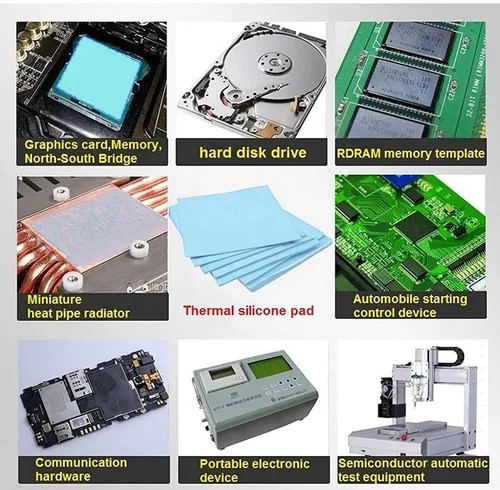 Miniatura 5 de Almohadilla térmica, 3.937 x 3.937 x 0.020 in, altamente eficiente, 6.0 W/mK, almohadilla de silicona aislada resistente al calor para IC SSD CPU