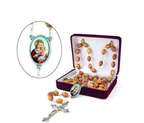 Miniatura 2 de TREE OF LIFE REV. 2214 Collar de rosario católico de madera de Israel, cuentas de rosario de madera de olivo con retrato de icono y colgante de cruz