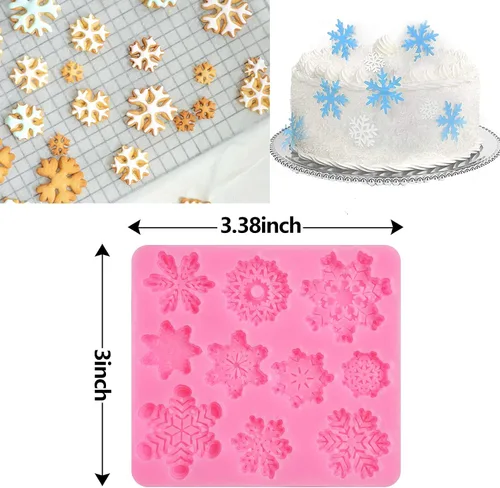 Miniatura 3 de Rainmae 6 moldes de silicona para pastel de copo de nieve de Navidad, copos de nieve 3D, herramientas de decoración de cupcakes de invierno