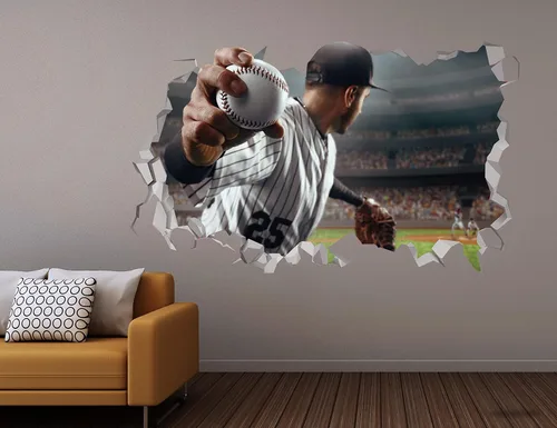 Miniatura 3 de Calcomanía de pared de béisbol – Decoración de lanzamiento rápido – Decoración de pabellón deportivo – Decoración de habitación de niños