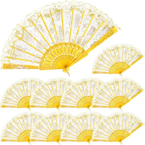 Miniatura 9 de QIRMIZI 30 abanicos de mano plegables de seda, abanicos de seda, abanicos de rosa profundo, perfectos para bodas, fiestas y bailes, rosa oscuro