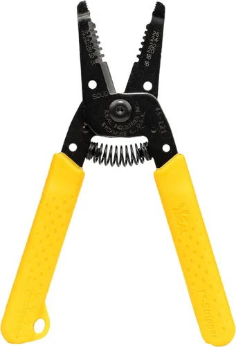 Ideal Electrical 45-121 T-6 T-Stripper - 14-26 AWG, pelador de cables en T amarillo con agujeros en bucle, pinza con punta, apertura automática con